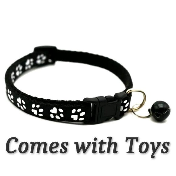 Sweet Heart Paw Print Black Cat Collar with Bell and Toys Gift Package - Picture 10 of 10